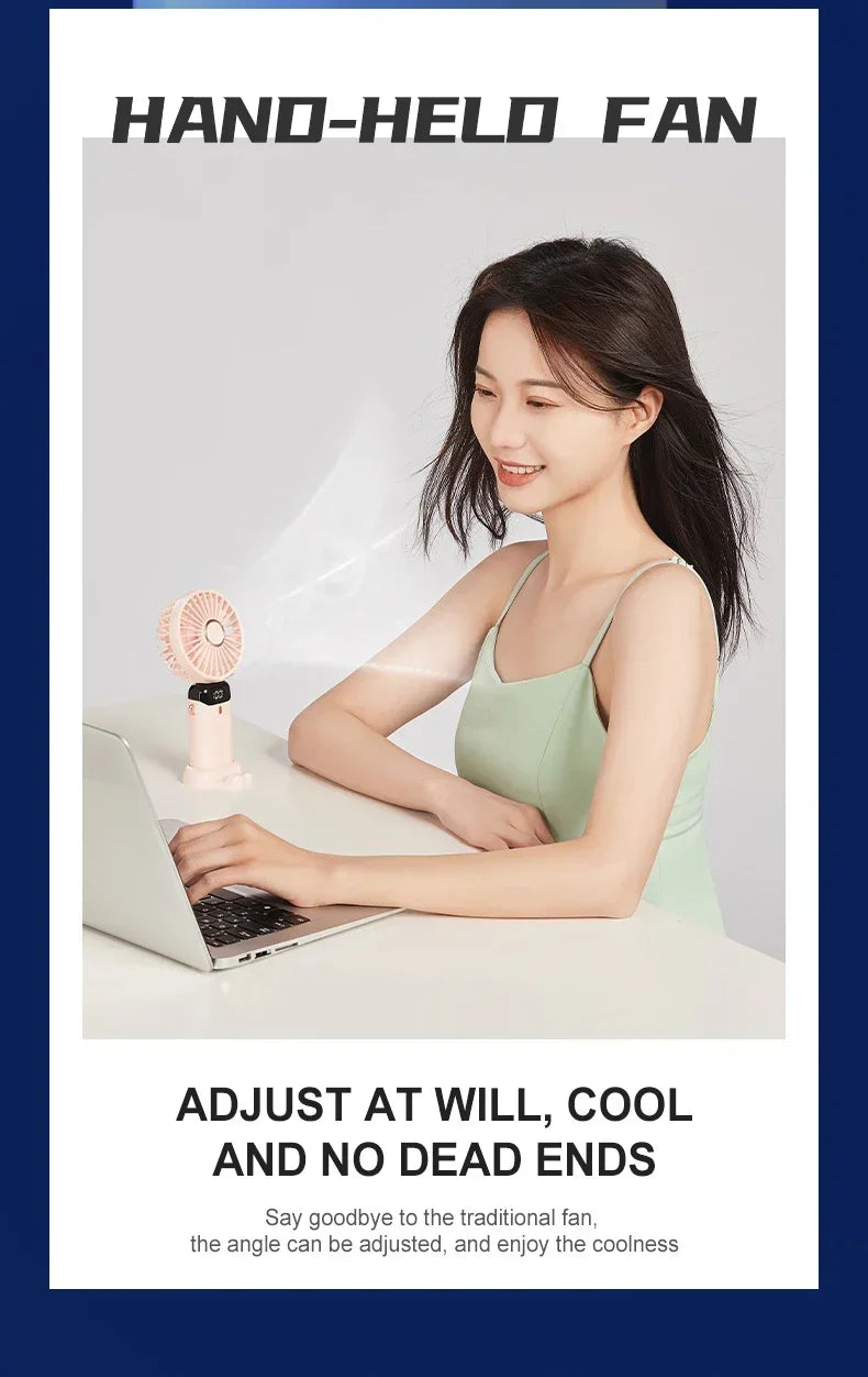 Portable Handheld Mini Fan Foldable Neck Hanging Fans 5 Speed USB Rechargeable Fan with Phone Stand and Display Screen 1800mAh